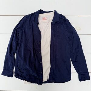 Boys Navy Blue Corduroy Flannel Shirt & Cream Waffle Long Sleeve Set